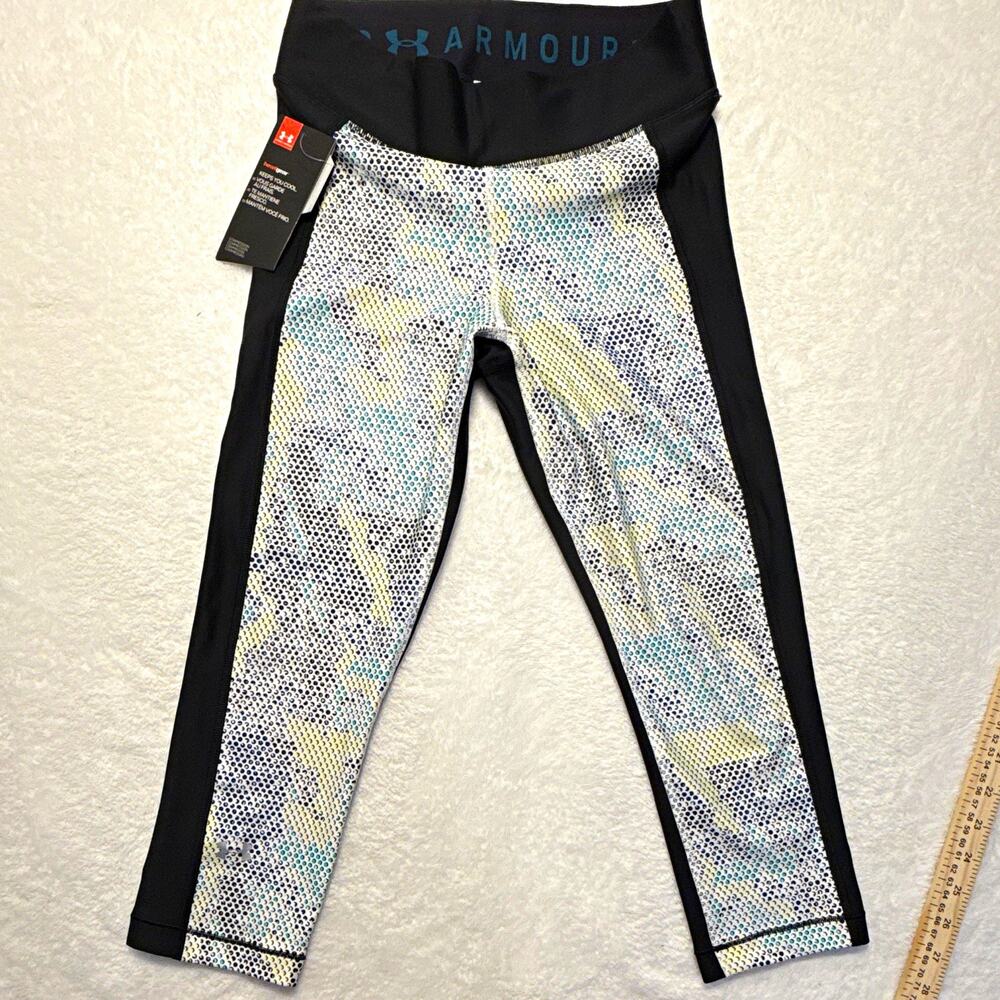 Under Armour HeatGear Women’s M Capri Compression Leggings Black White Blue